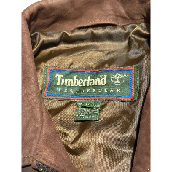 Timberland Rugged Durable 100% Genuine Leather Jacket Men's Size Small Tan Brown